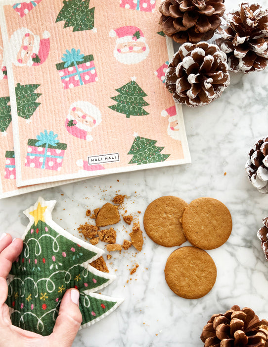 3pc Set of Reusable Dishcloths- Holiday Tree