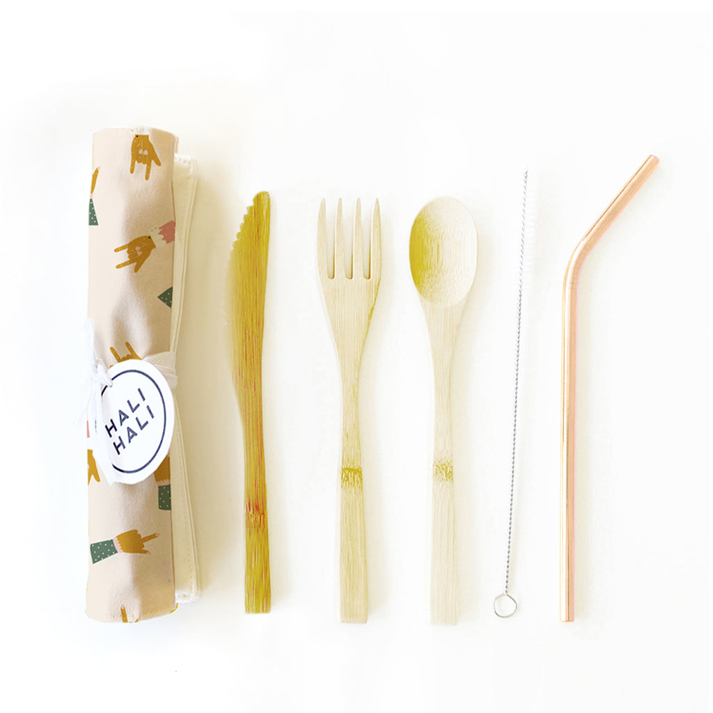 Eco Friendly 6 pc Reusable Cutlery Set - Rock On!– Hali Hali Design